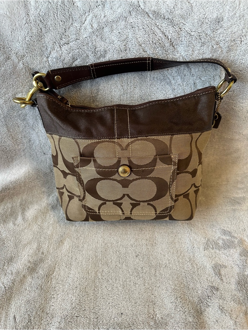Coach Signature Canvas Shoulder Bag in Brown and Tan